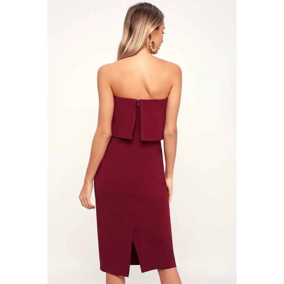 Lulu’s Red Strapless Midi Dress - Picture 2 of 9